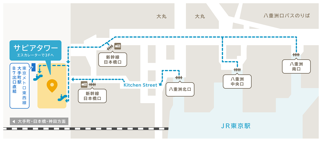 東京駅構内からサピアタワーへの道順