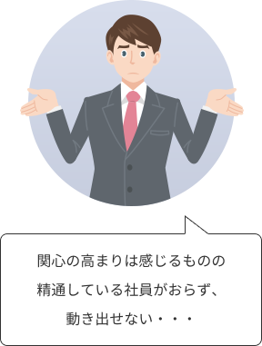 関心の高まりは感じるものの精通している社員がおらず、動き出せない・・・