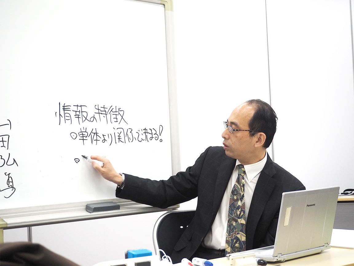 ホワイトボードを使って、講義の要点を箇条書きで説明することで、記憶の定着を図る